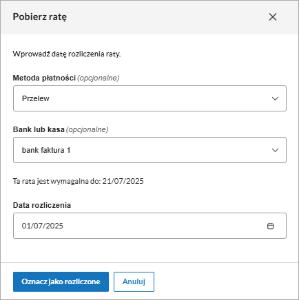 Menu wyboru roku podatkowego